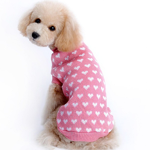 Πουλόβερ για Σκύλους Ροζ Άσπρες Καρδιές 18cm