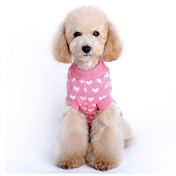 Πουλόβερ για Σκύλους Ροζ Άσπρες Καρδιές 18cm