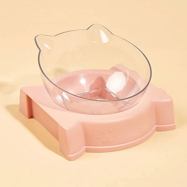 Πλαστικό κεκλιμένο Μπολ Γάτας Φαγητού & Νερού 13.5*12*8.5cm Ροζ