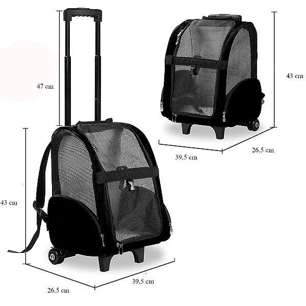 Τρόλεϊ για Μεταφορά Σκύλου / Γάτας έως 15kg Μαύρο 39,5x26.5xY43-100cm