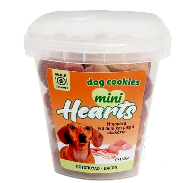 M.B.F. Dog Cookies Mini Hearts Κοτόπουλο - Μπέικον 160gr  Μπισκότα Για Μικρά Σκυλάκια 