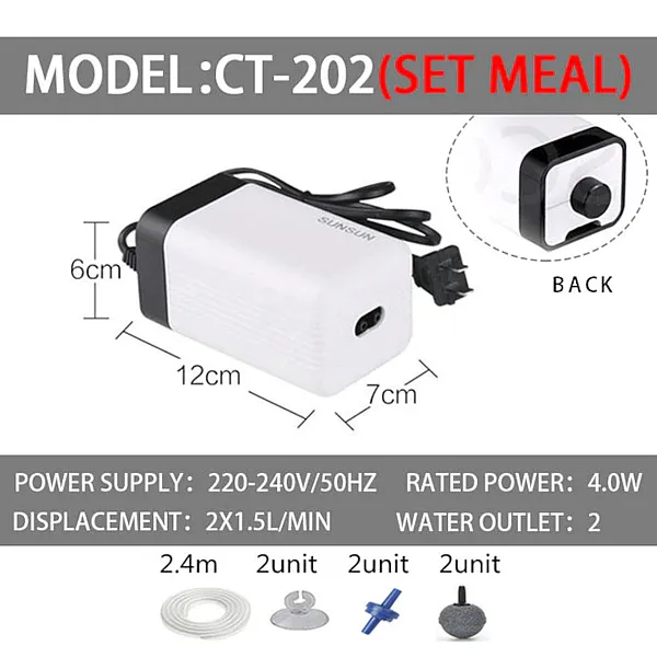 SUNSUN CT-202 Αεραντλία Ενυδρείου 2 Εξόδων Ρυθμιζόμενη 4W/2x1.5L/min