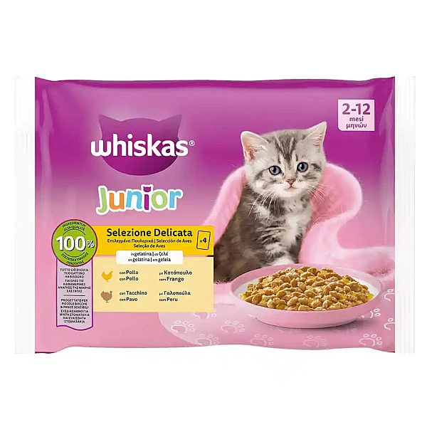 Whiskas Core Junior Πουλερικά σε ζελέ  (4x85g)