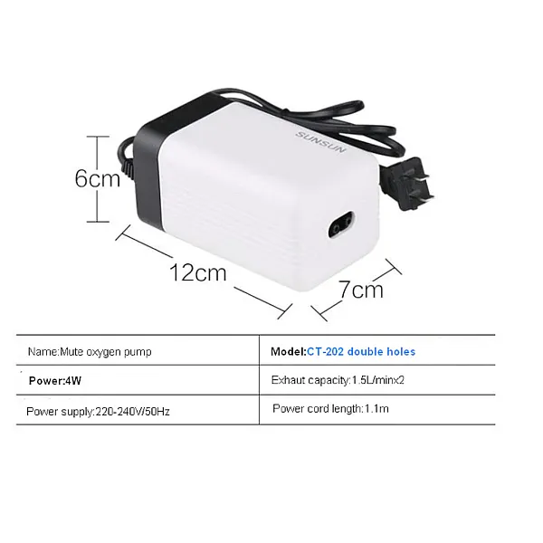 SUNSUN CT-202 Αεραντλία Ενυδρείου 2 Εξόδων Ρυθμιζόμενη 4W/2x1.5L/min
